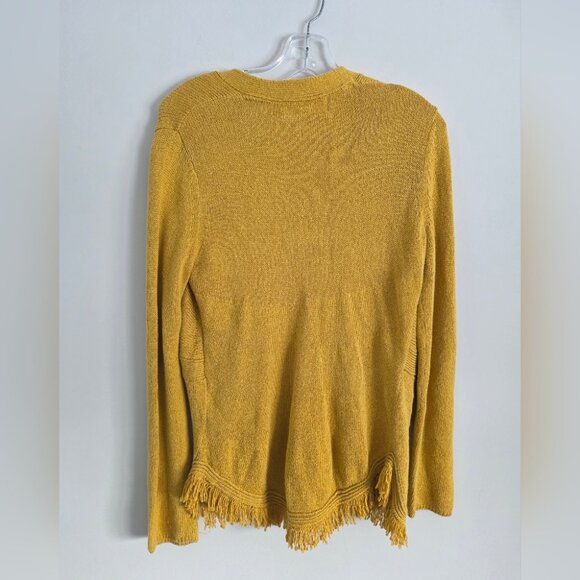 ANTHRO | Sparrow mustard yellow cardigan fringes Sz L - Picture 2 of 6